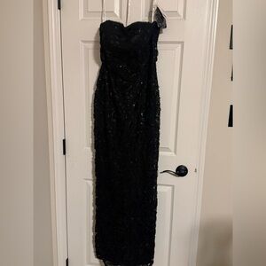 Oleg Cassini Black Strapless Sequin Gown